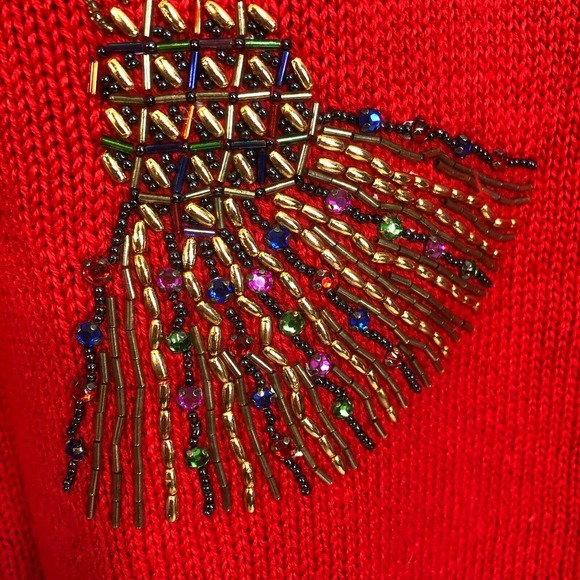Vintage Britany Leigh Sweater Red Beaded Sequined Tassel Knit - Picture 3 of 8